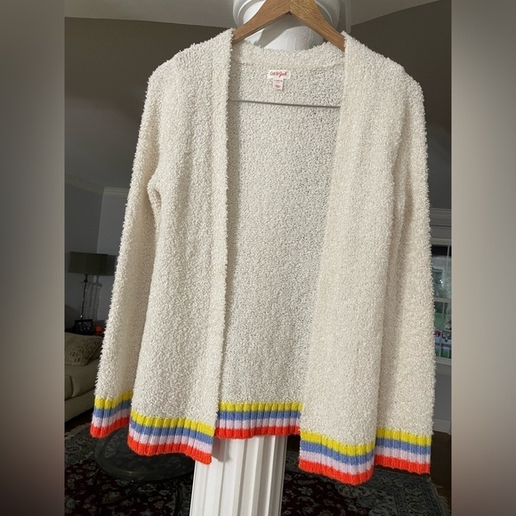 Cat & Jack Sweaters - Cat & Jack Girls Rainbow striped Fuzzy white open Cardigan size L(10-12)